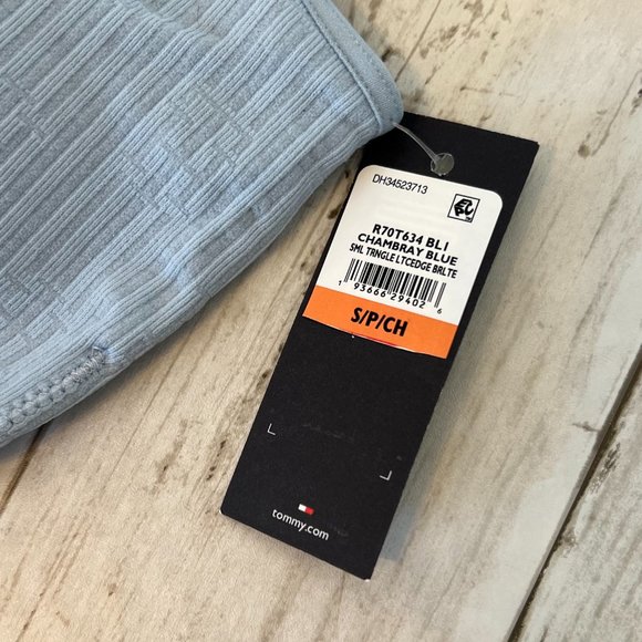 Tommy Hilfiger Light Chambray Blue Small Lettuce Edge Knit Logo Bralette NEW NWT - Picture 5 of 12